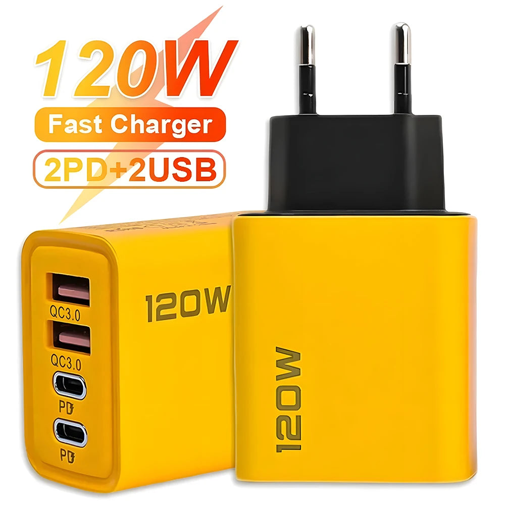 120W 4-Port USB-C Fast Charger - Perfect for Travel, Home, and Office