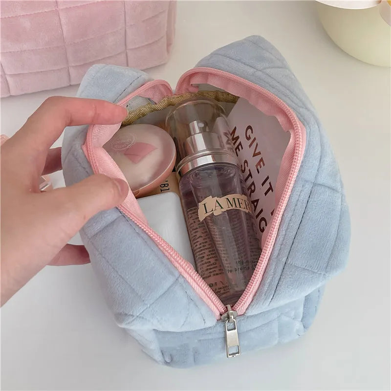 Solid Color Fur Cosmetic Bag – Large Zipper Makeup Organizer for Travel & Storage