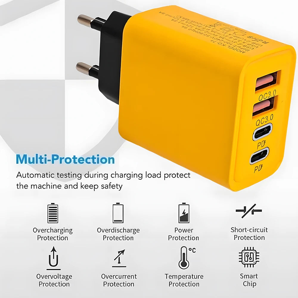 120W 4-Port USB-C Fast Charger - Perfect for Travel, Home, and Office