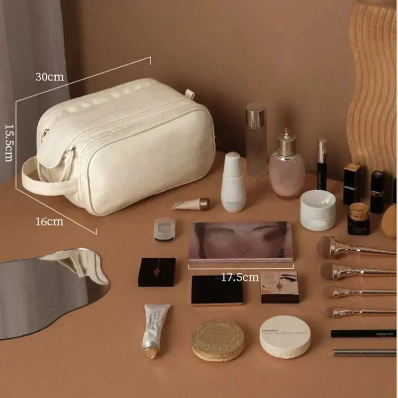 Multifunctional Makeup Bag for Women - Large Capacity PU Leather Travel Makeup and Toiletry Organizer with Double Zipper