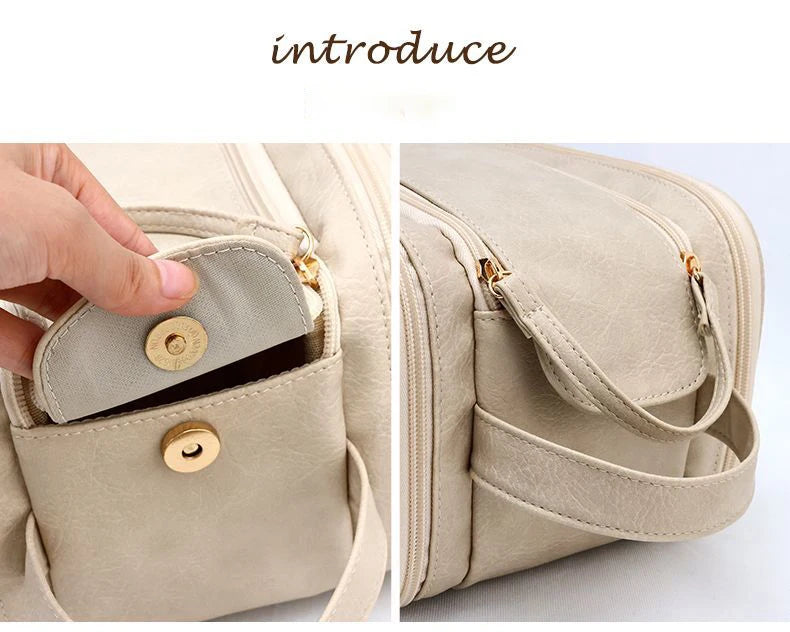 Multifunctional Makeup Bag for Women - Large Capacity PU Leather Travel Makeup and Toiletry Organizer with Double Zipper