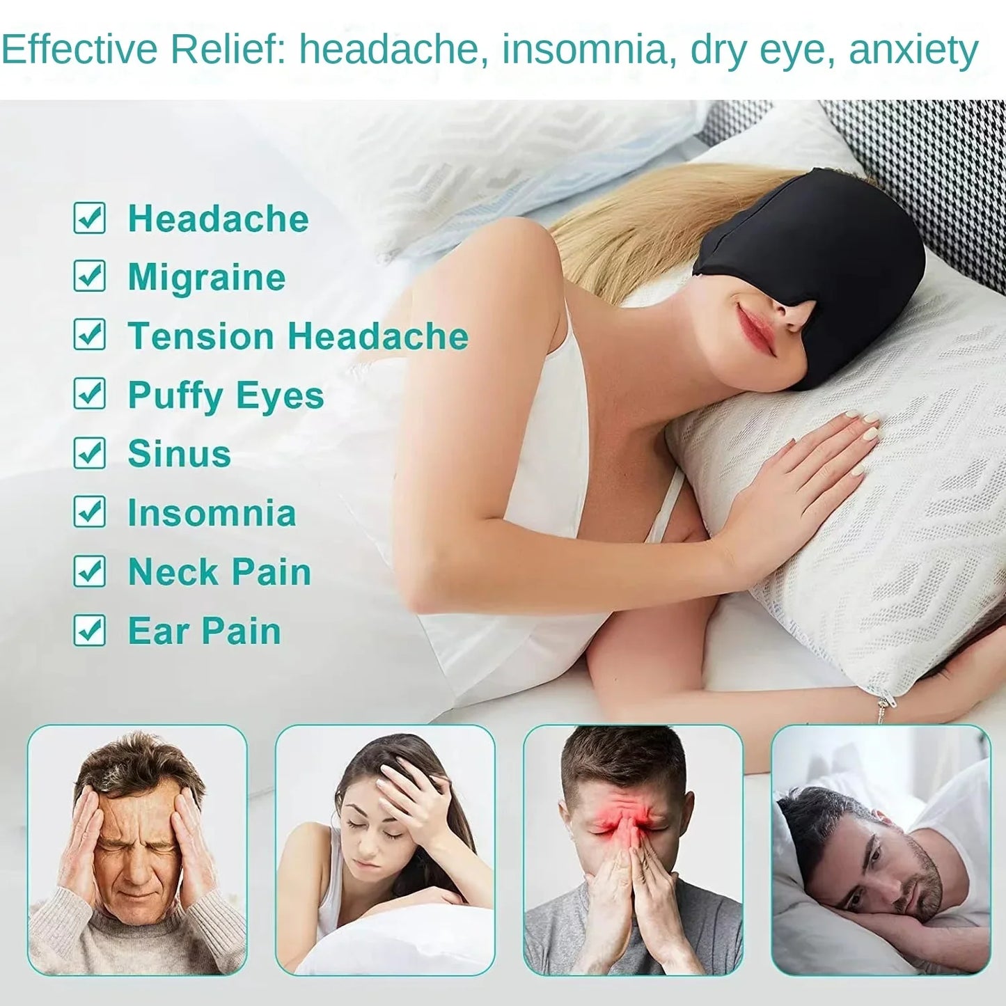 Migraine Relief Ice Hat – Ultimate Comfort and Therapy for Headache, Stress, and Pressure Relief with Hot/Cold Gel Compression Technology