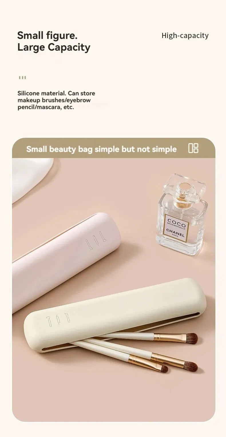Silicone Makeup Brush & Brow Pencil Case – Dust-Proof, Portable Travel Storage Bag