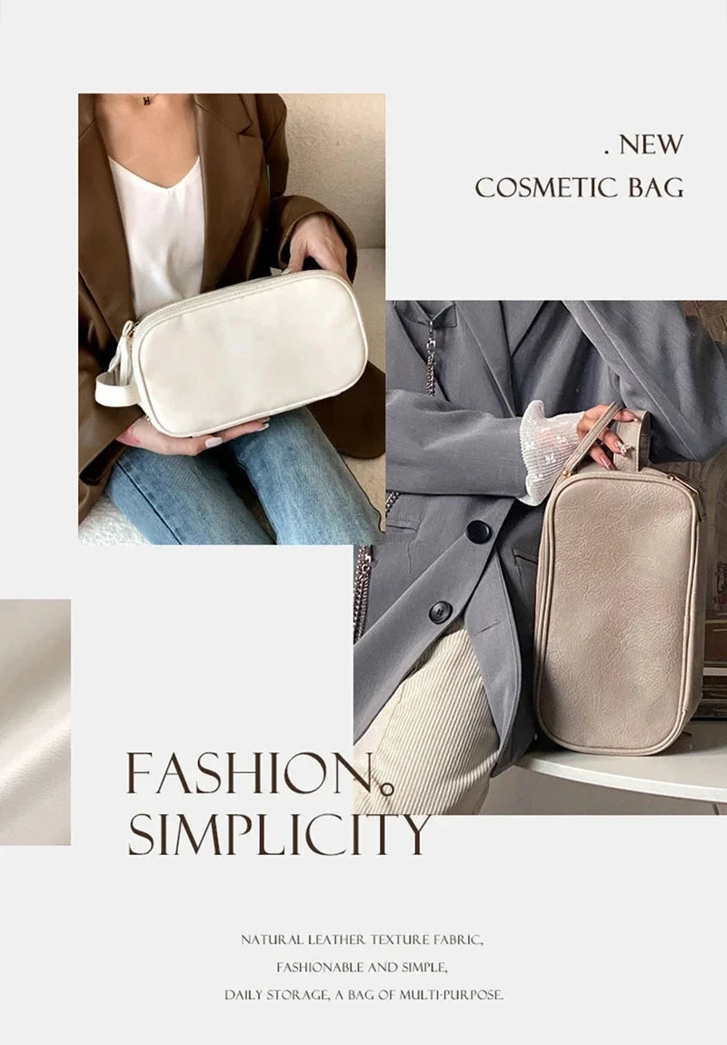 Multifunctional Makeup Bag for Women - Large Capacity PU Leather Travel Makeup and Toiletry Organizer with Double Zipper