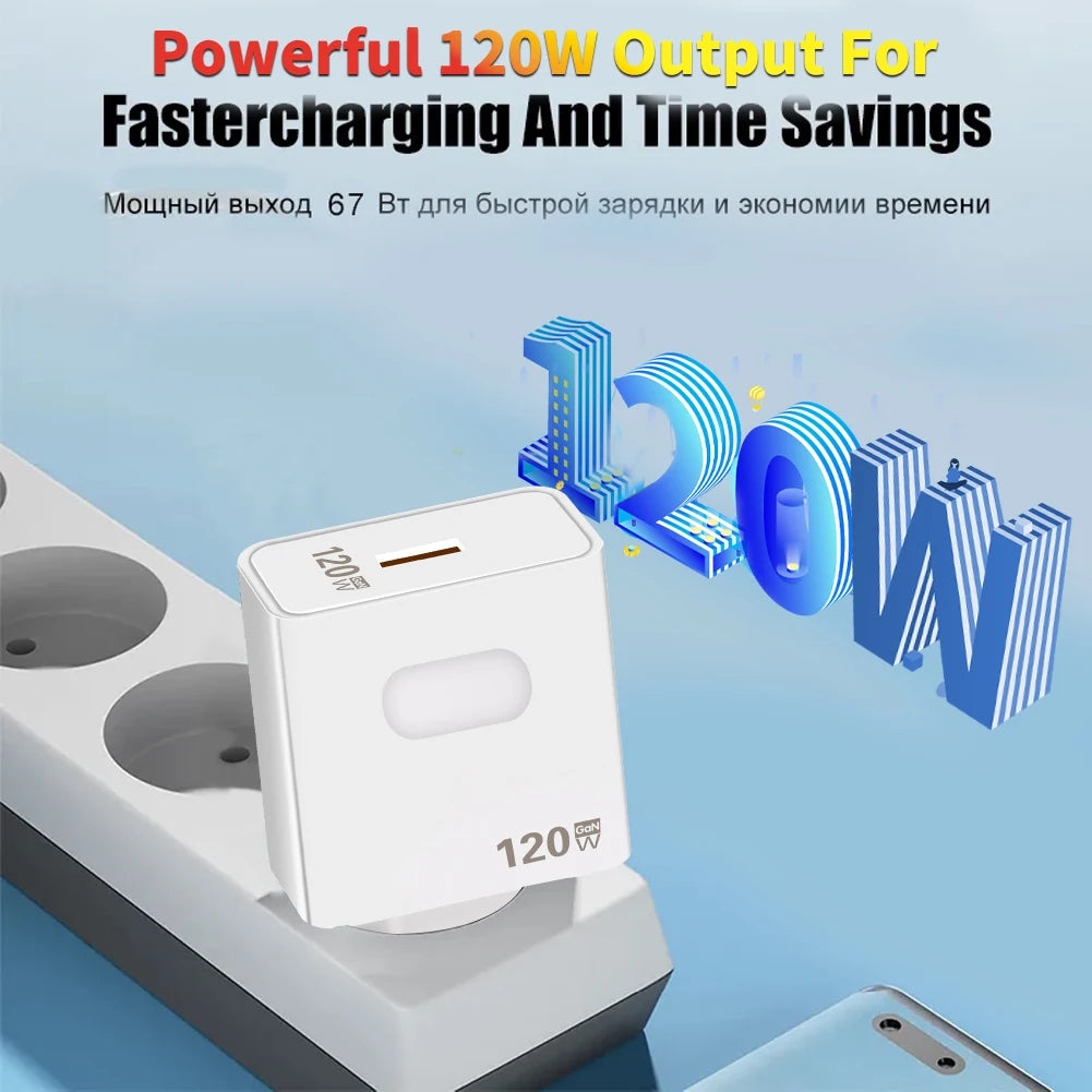 120W GaN USB Fast Charger – Quick Charge 3.0 with Type-C Cable for iPhone, Samsung, Huawei