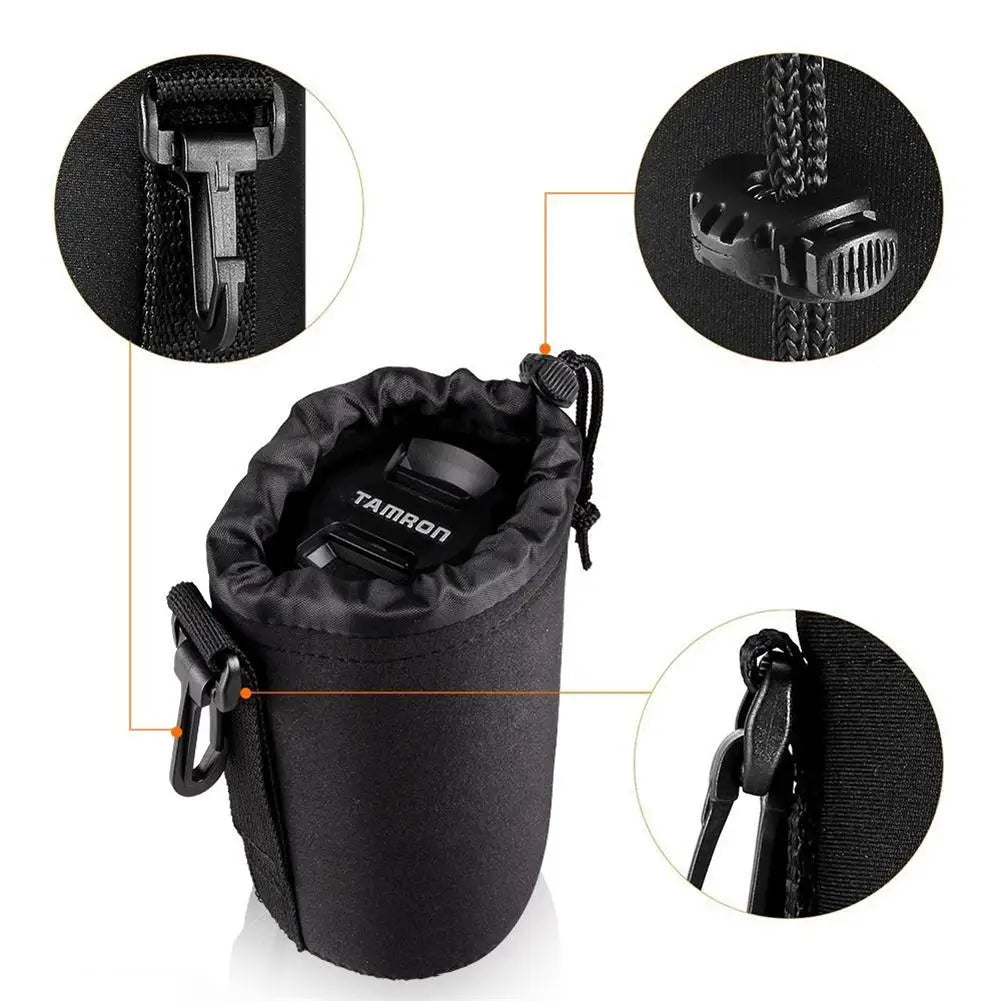 Waterproof DSLR Camera Lens Bag – Neoprene Drawstring Case (S, M, L, XL)