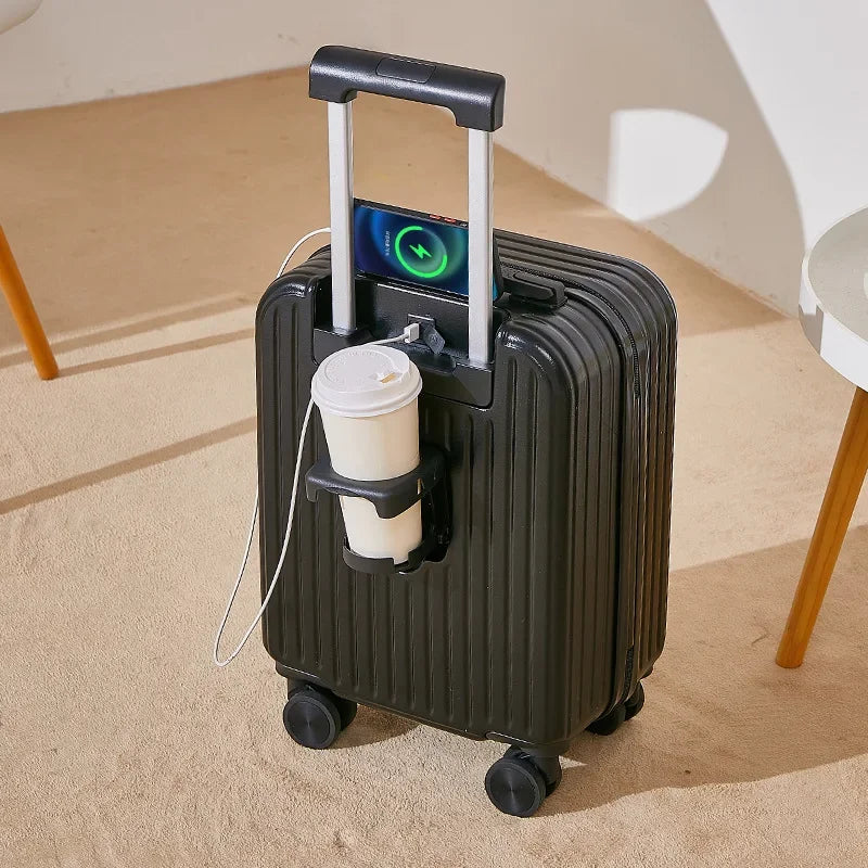 18 Inch Travel Suitcase Multifunctional Suitcase Boarding Box Student Trolley Password Case Rolling Luggage Bag with Cup Holder