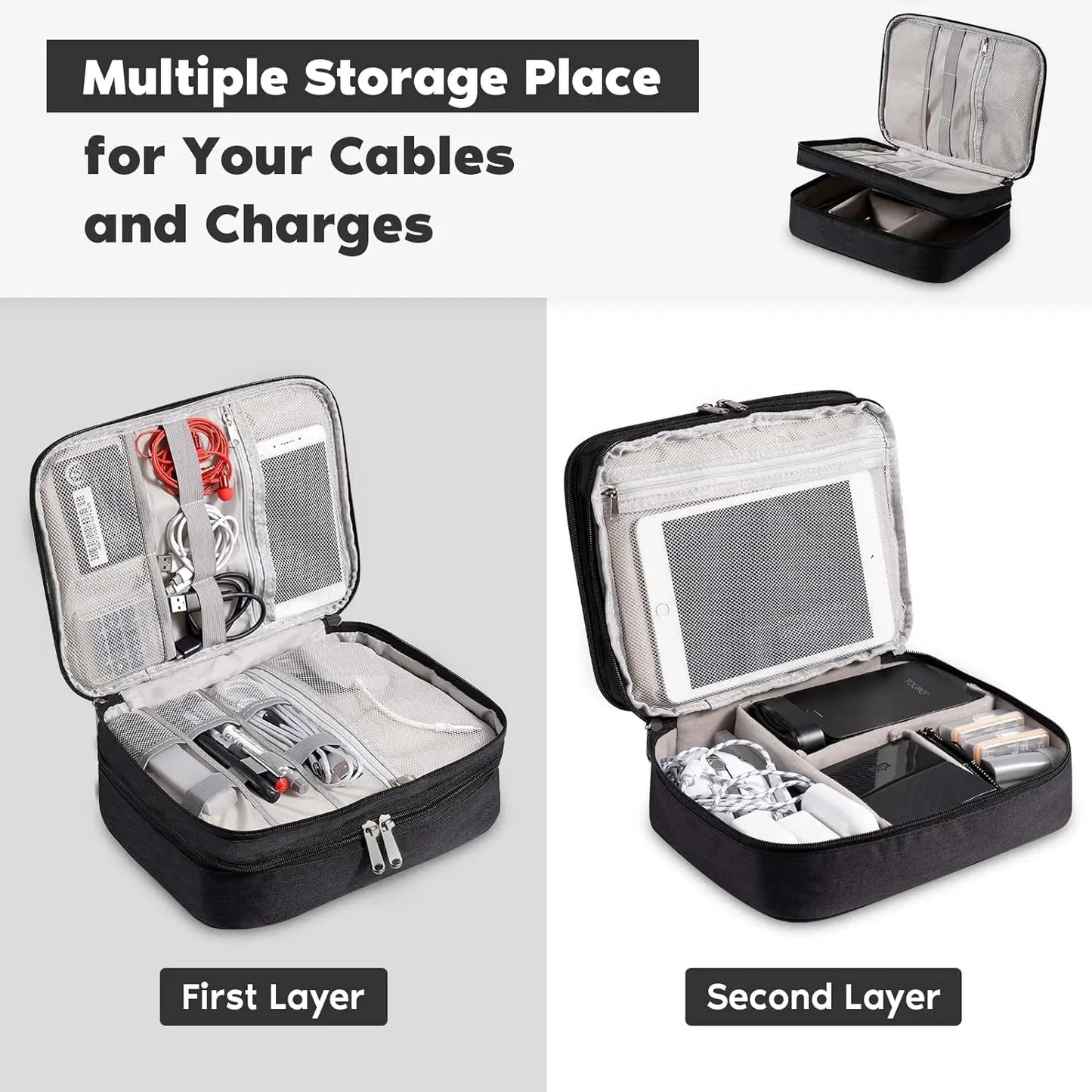 Waterproof Digital Organizer Cable Storage Bag for Travel and Home