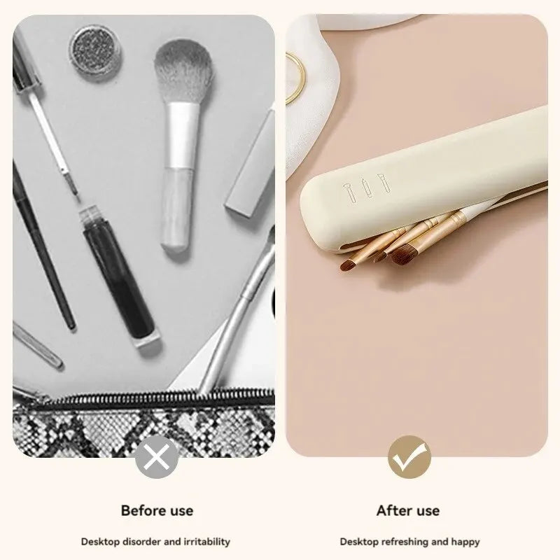 Silicone Makeup Brush & Brow Pencil Case – Dust-Proof, Portable Travel Storage Bag