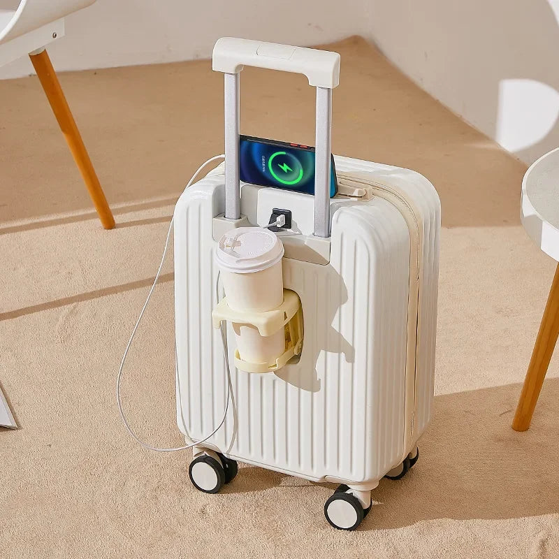 18 Inch Travel Suitcase Multifunctional Suitcase Boarding Box Student Trolley Password Case Rolling Luggage Bag with Cup Holder