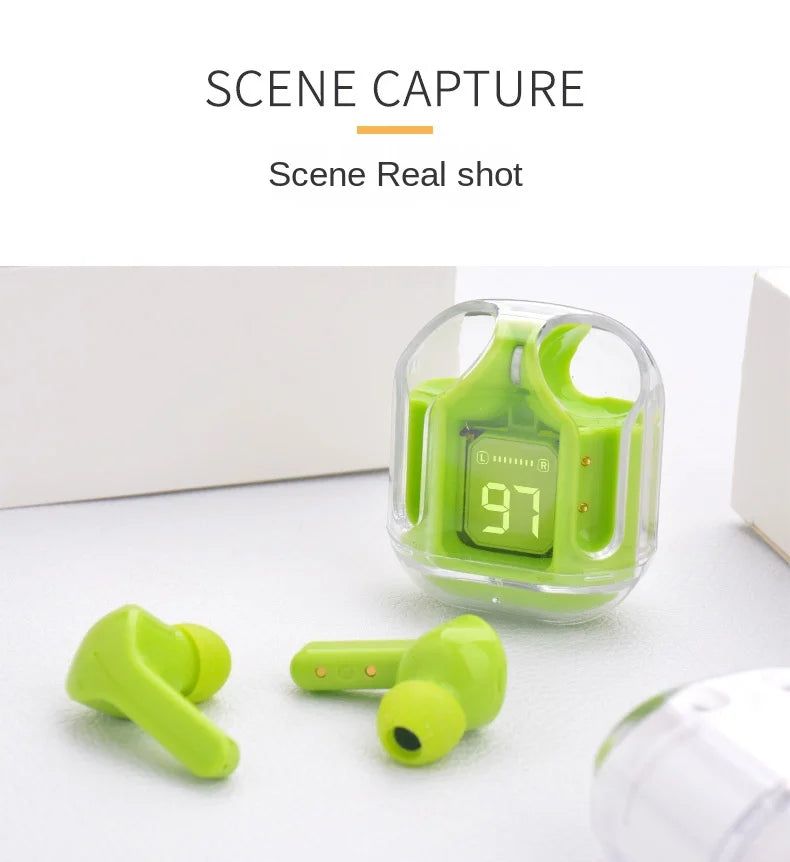 TWS Wireless Earphones with Transparent Design – Bluetooth 5.3 In-Ear Headset with ENC and LED Power Display