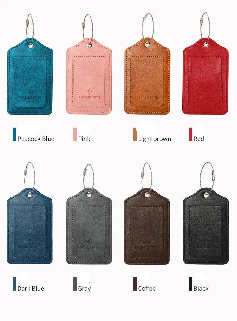 PU Leather Luggage Tag with Privacy Protection and Anti-Loss Wire Rope Loop – Ideal for Luggage and Travel Bags