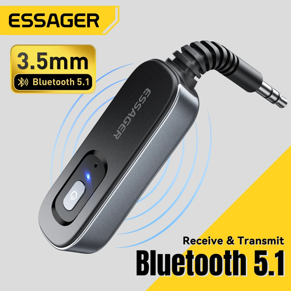 Essager Bluetooth 5.1 Audio Receiver & Transmitter – 3.5MM AUX with Mic for PC, TV, Car Speakers, and More