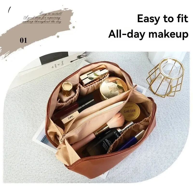 PU Leather Large-Capacity Cosmetic Bag – Waterproof Travel Makeup Storage Pouch