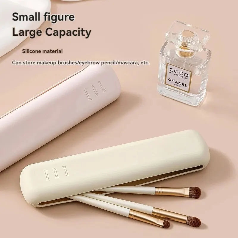 Silicone Makeup Brush & Brow Pencil Case – Dust-Proof, Portable Travel Storage Bag