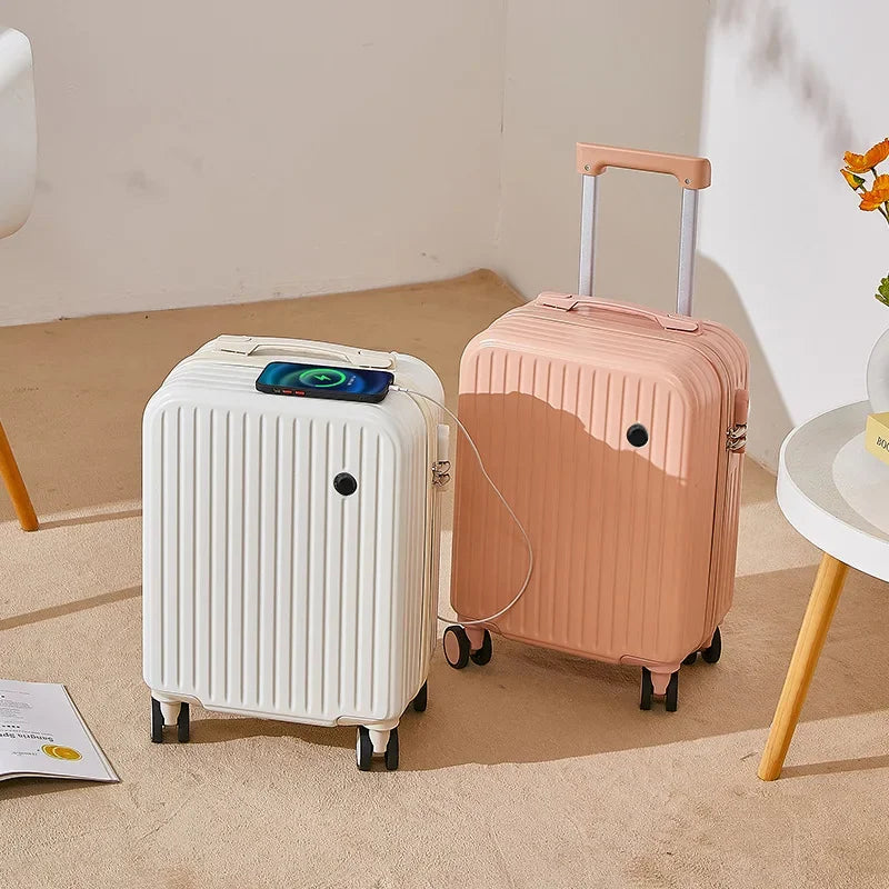 18 Inch Travel Suitcase Multifunctional Suitcase Boarding Box Student Trolley Password Case Rolling Luggage Bag with Cup Holder
