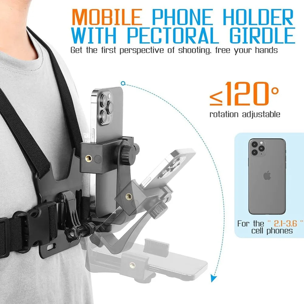 1 PC Adjustable Phone Clip Holder with Chest Strap – Hands-Free Accessory for Mobile Phones and Sport Cameras