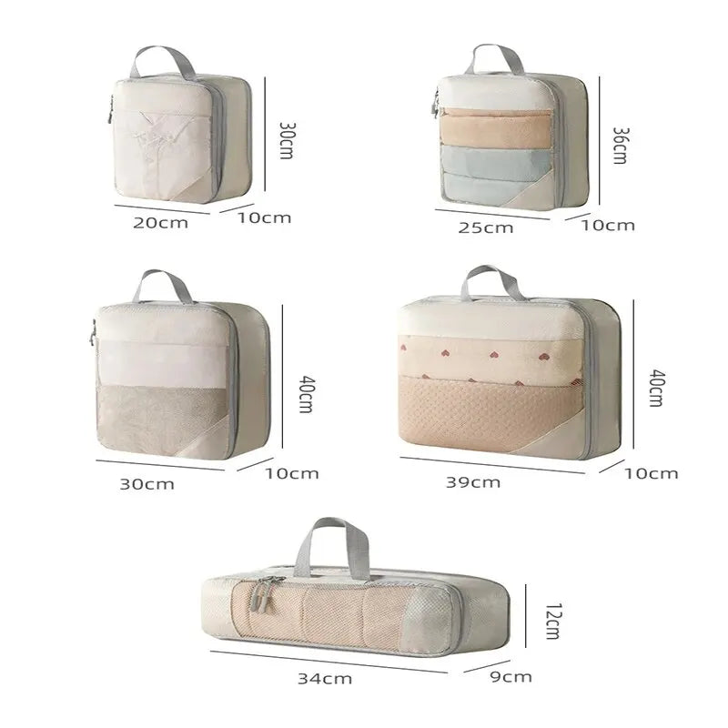 Compressible Travel Storage Bag Set – Waterproof Packing Cubes and Luggage Organizer