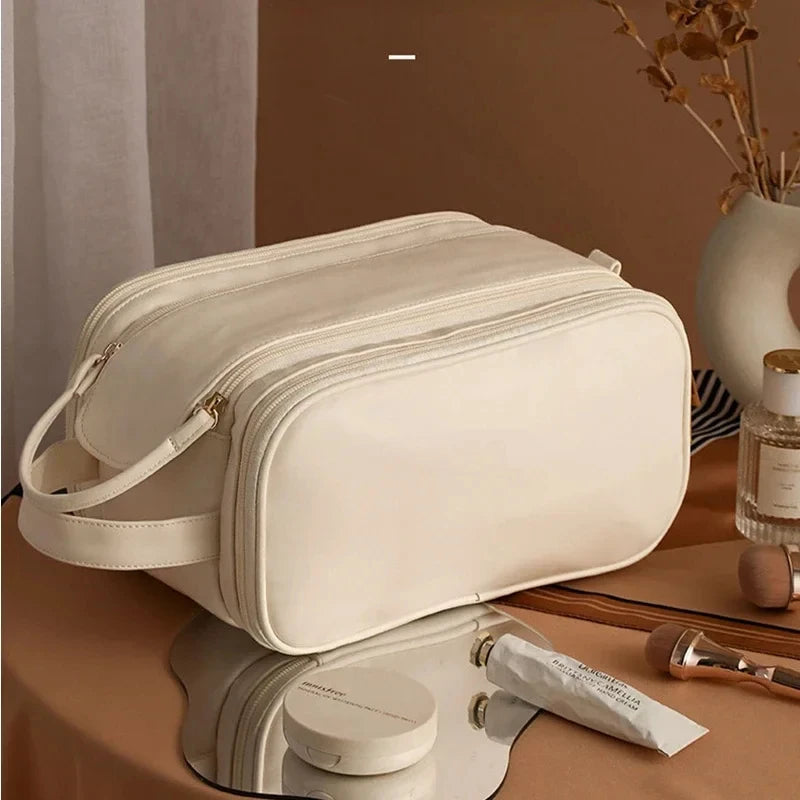 Multifunctional Makeup Bag for Women - Large Capacity PU Leather Travel Makeup and Toiletry Organizer with Double Zipper