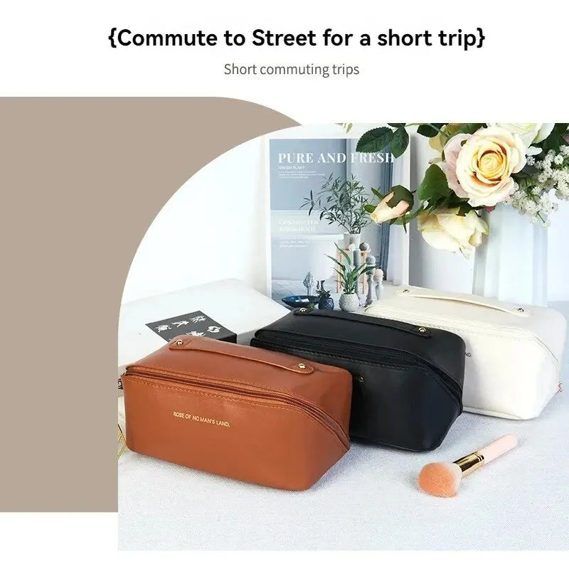 PU Leather Large-Capacity Cosmetic Bag – Waterproof Travel Makeup Storage Pouch