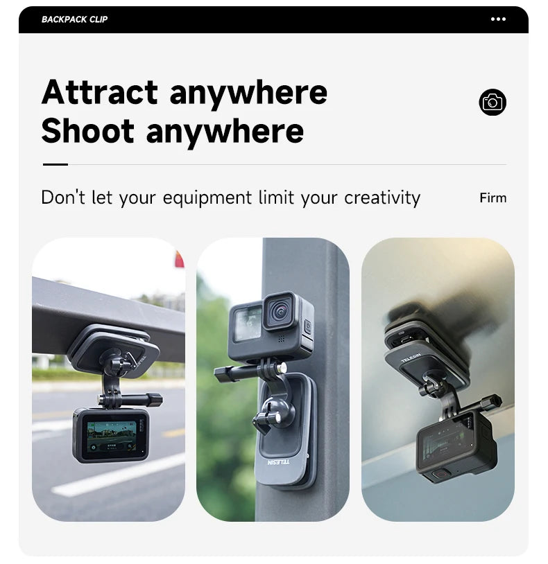 TELESIN 360° Rotation Magnetic Backpack Clip Mount for GoPro, Insta360, and DJI Action Cameras