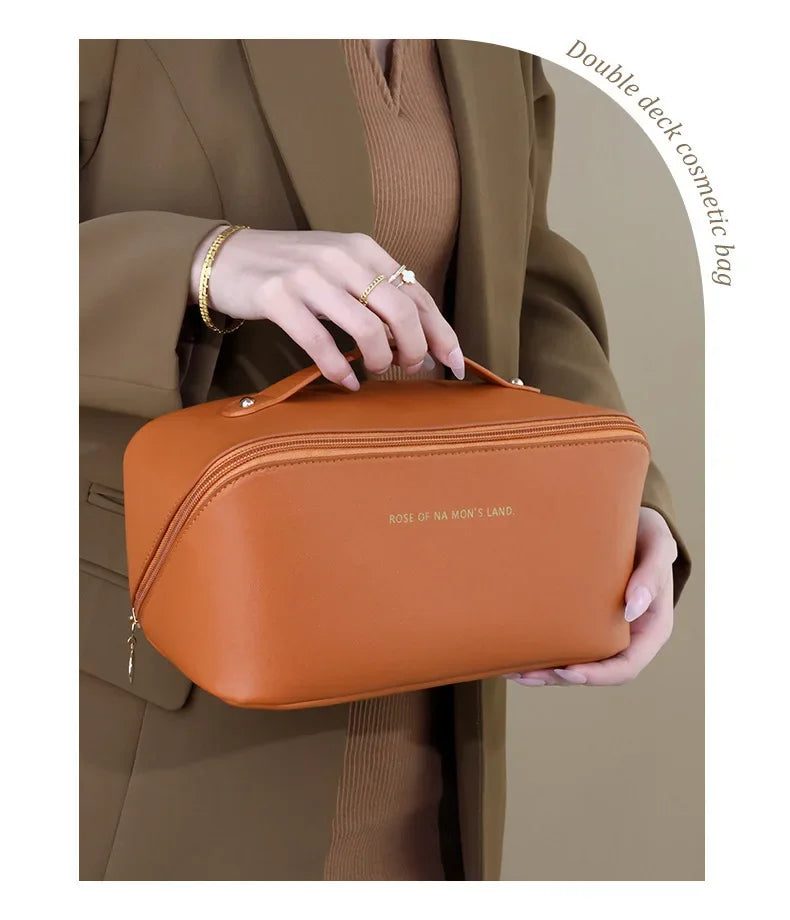 PU Leather Large-Capacity Cosmetic Bag – Waterproof Travel Makeup Storage Pouch