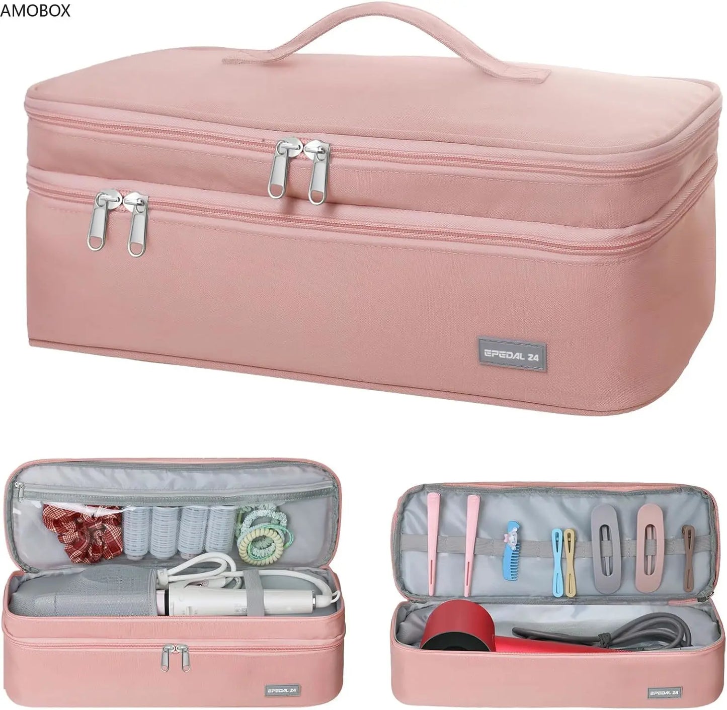AMOBOX Double-Layer Travel Carrying Case – Portable Organizer for Hair Styling Tools