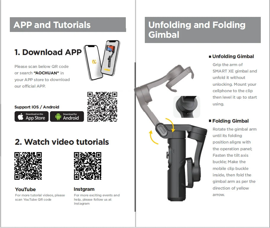 AOCHUAN 3-Axis Smartphone Gimbal with Face Tracking Light