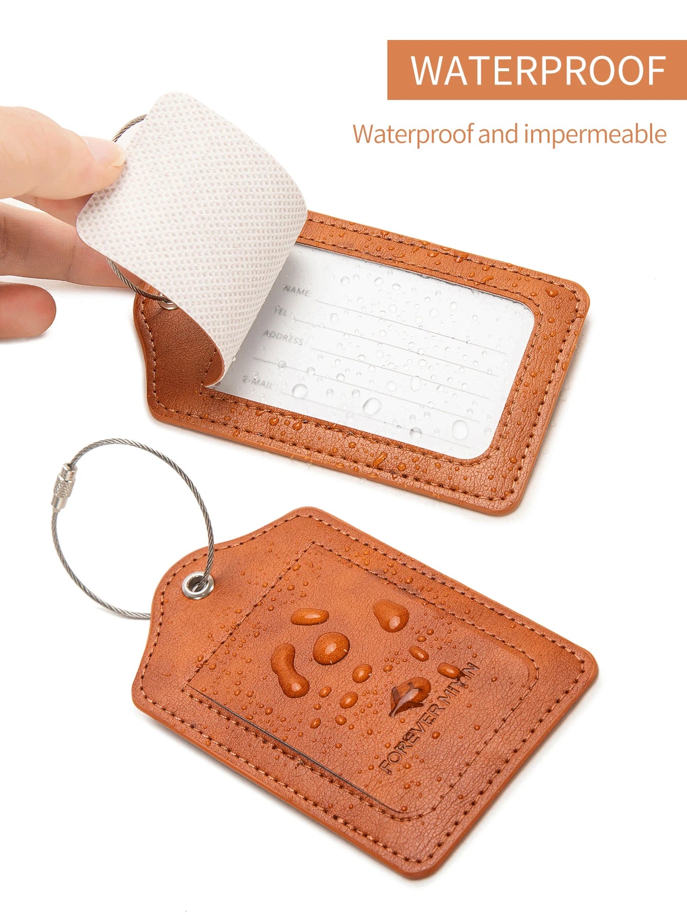 PU Leather Luggage Tag with Privacy Protection and Anti-Loss Wire Rope Loop – Ideal for Luggage and Travel Bags