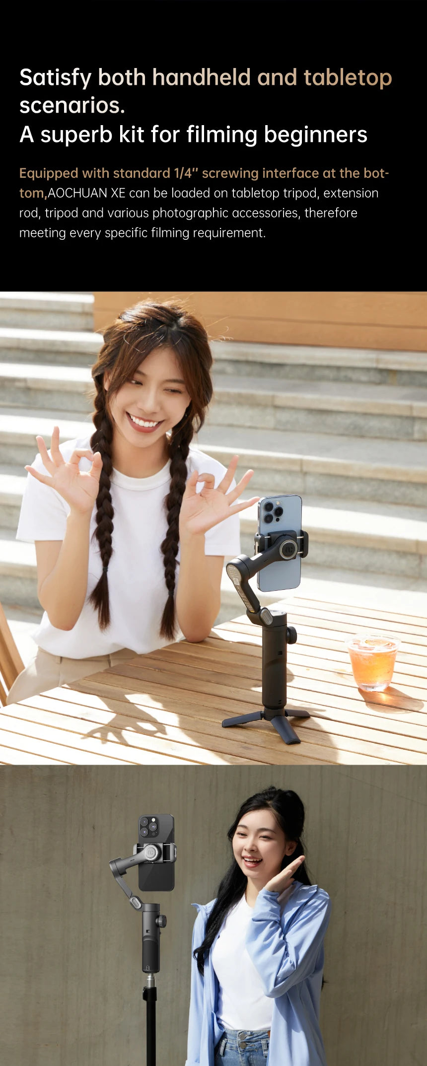 AOCHUAN 3-Axis Smartphone Gimbal with Face Tracking Light