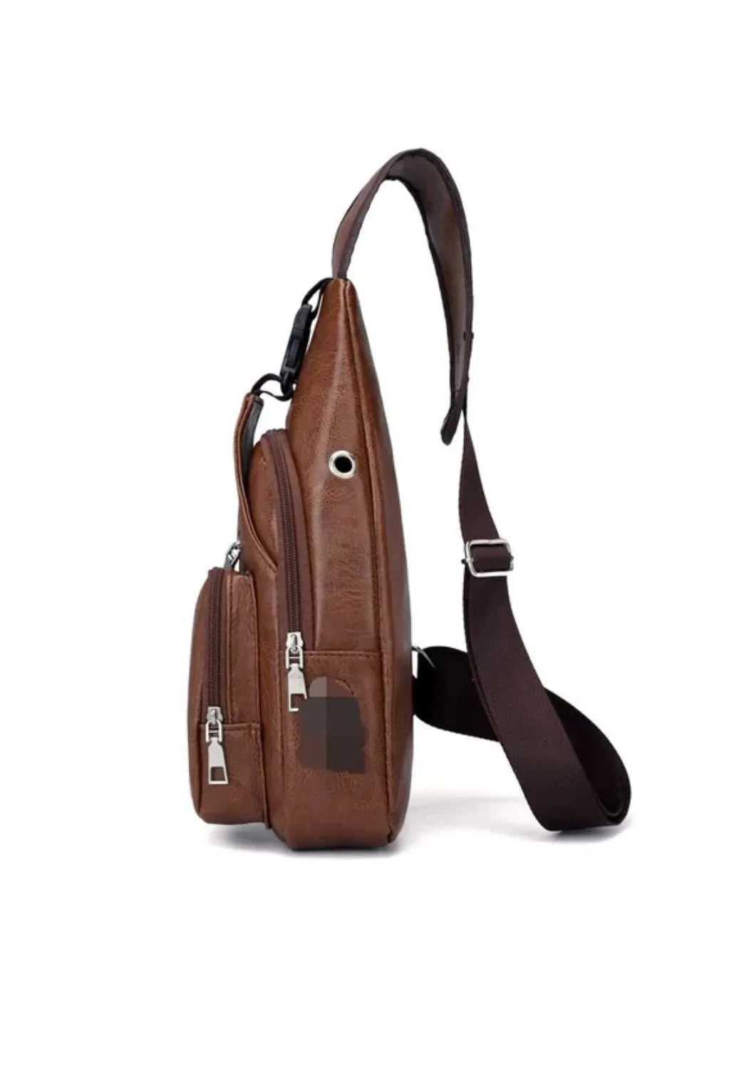 Men's Casual PU Leather Crossbody Chest Bag with USB Charging Port – Simple and Fashionable for Commuting