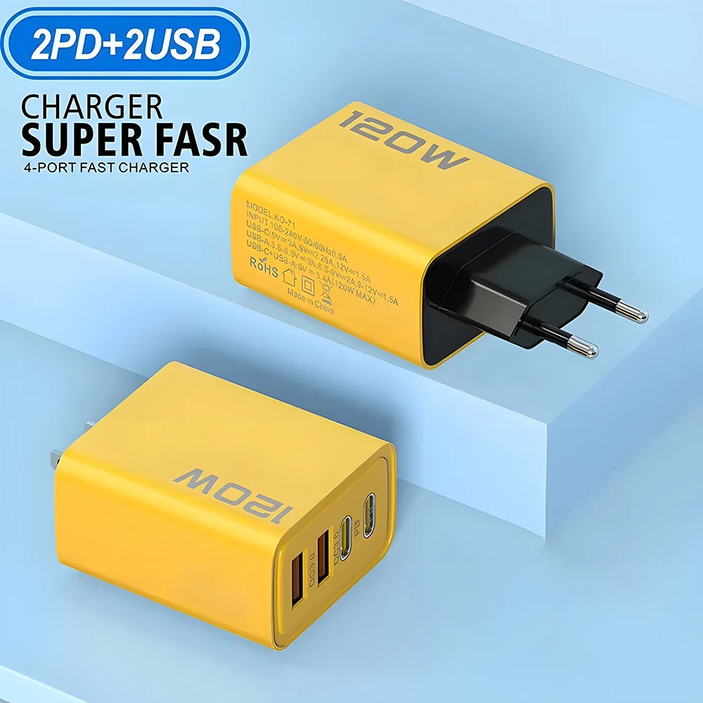 120W 4-Port USB-C Fast Charger - Perfect for Travel, Home, and Office