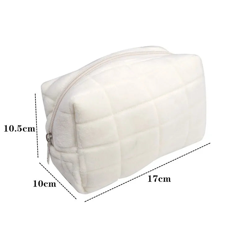 Solid Color Fur Cosmetic Bag – Large Zipper Makeup Organizer for Travel & Storage
