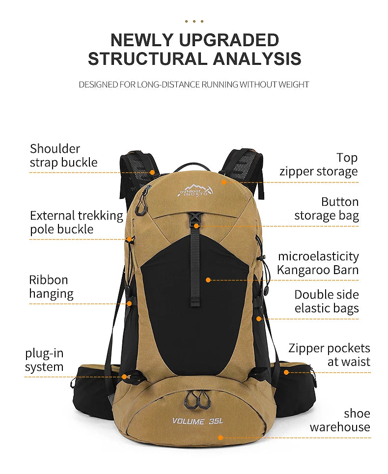 35L Mountaineering Backpack - Waterproof Outdoor Sports Bag for Men and Women, Ideal for Camping, Hiking, and Rain Protection