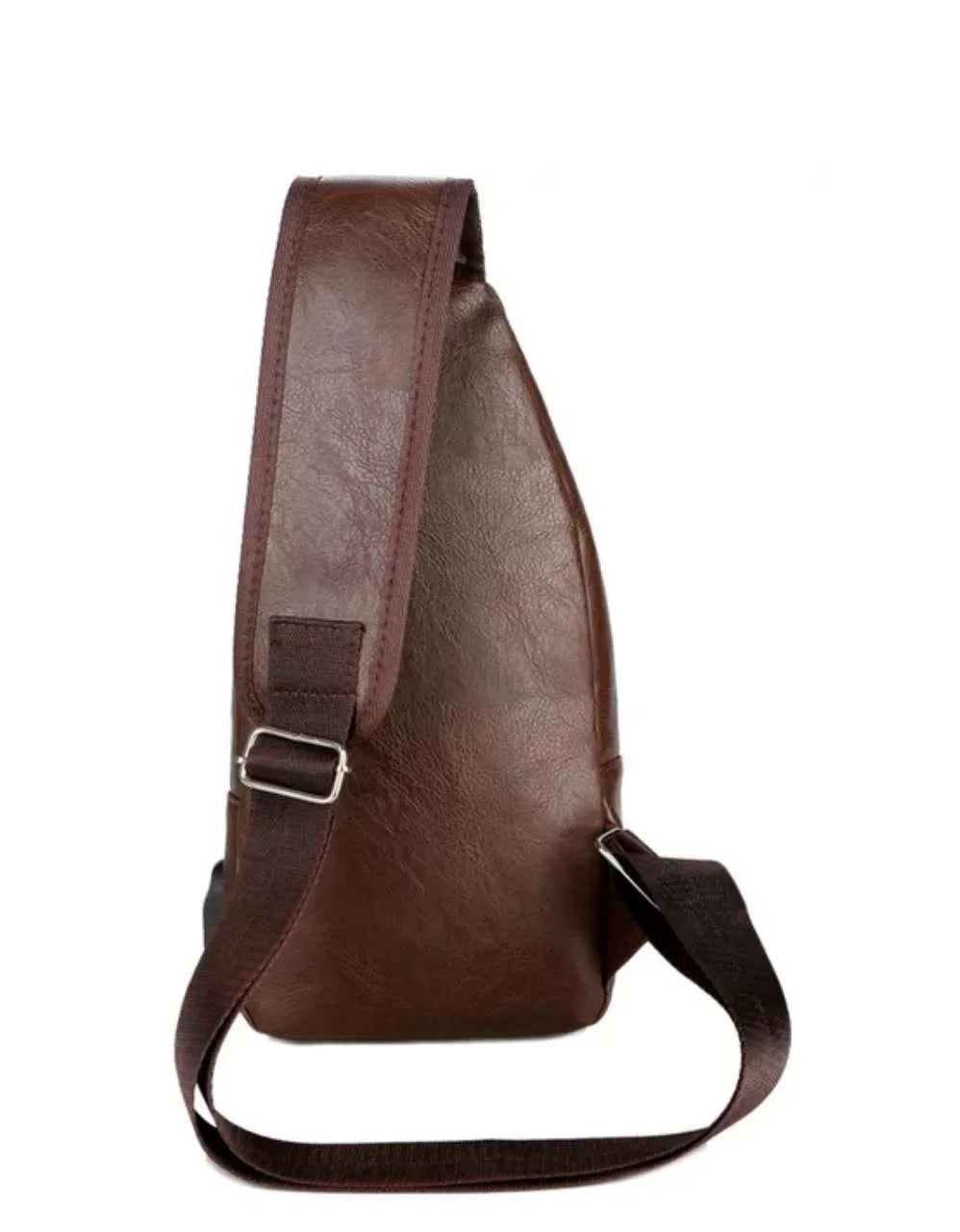 Men's Casual PU Leather Crossbody Chest Bag with USB Charging Port – Simple and Fashionable for Commuting