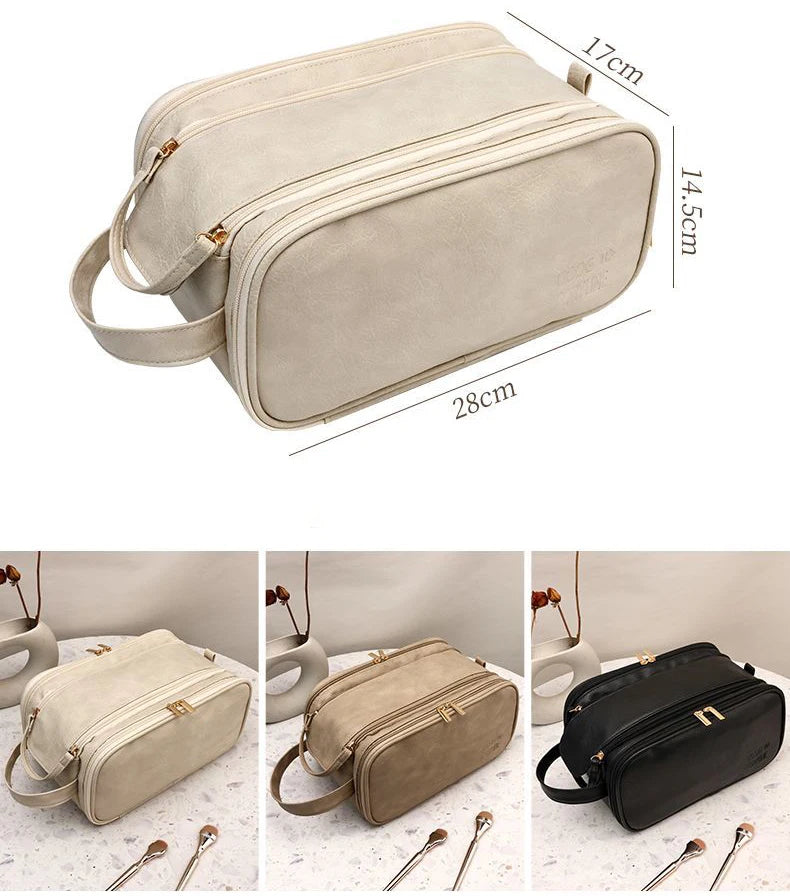 Multifunctional Makeup Bag for Women - Large Capacity PU Leather Travel Makeup and Toiletry Organizer with Double Zipper