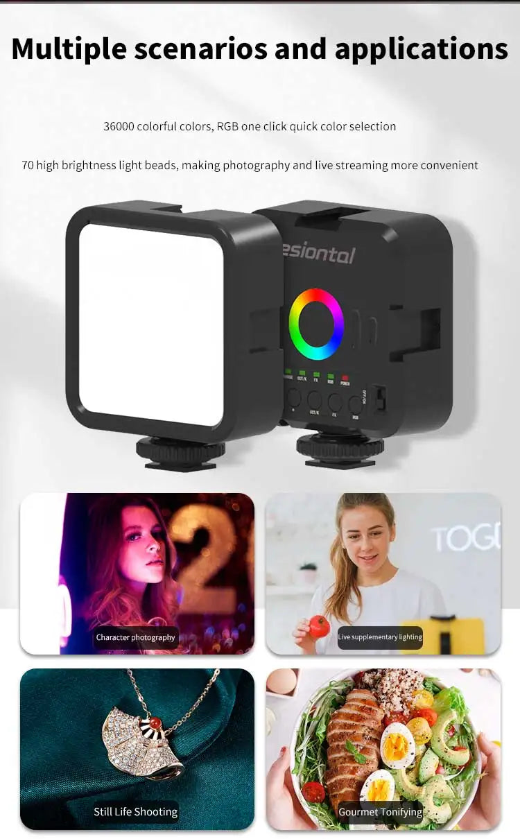 Mini RGB Hot Shoe Fill Light – Portable LED for Live Photography and Atmosphere Lighting