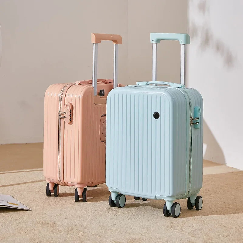 18 Inch Travel Suitcase Multifunctional Suitcase Boarding Box Student Trolley Password Case Rolling Luggage Bag with Cup Holder
