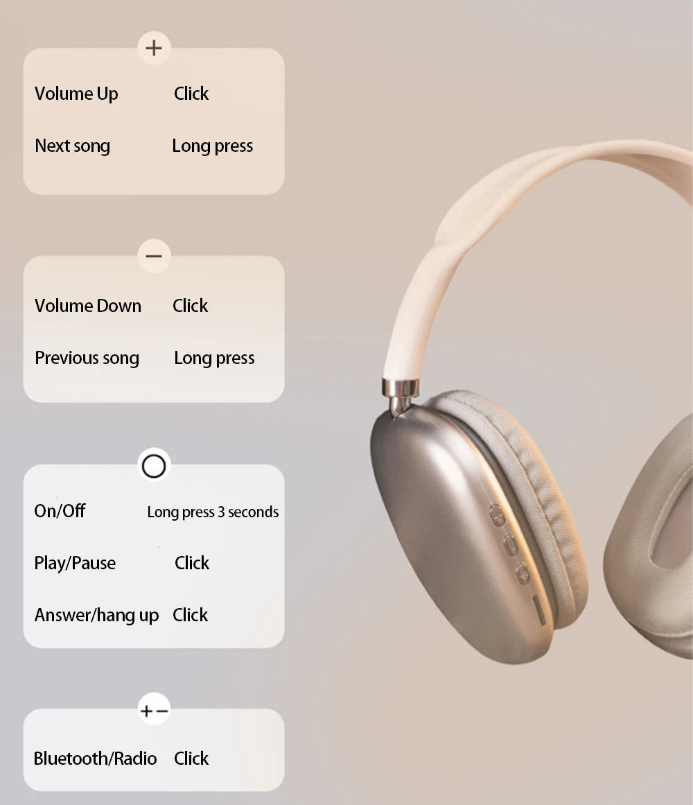 P9 Wireless Bluetooth Headset – Noise-Cancelling Sports & Gaming Earbuds with Mic