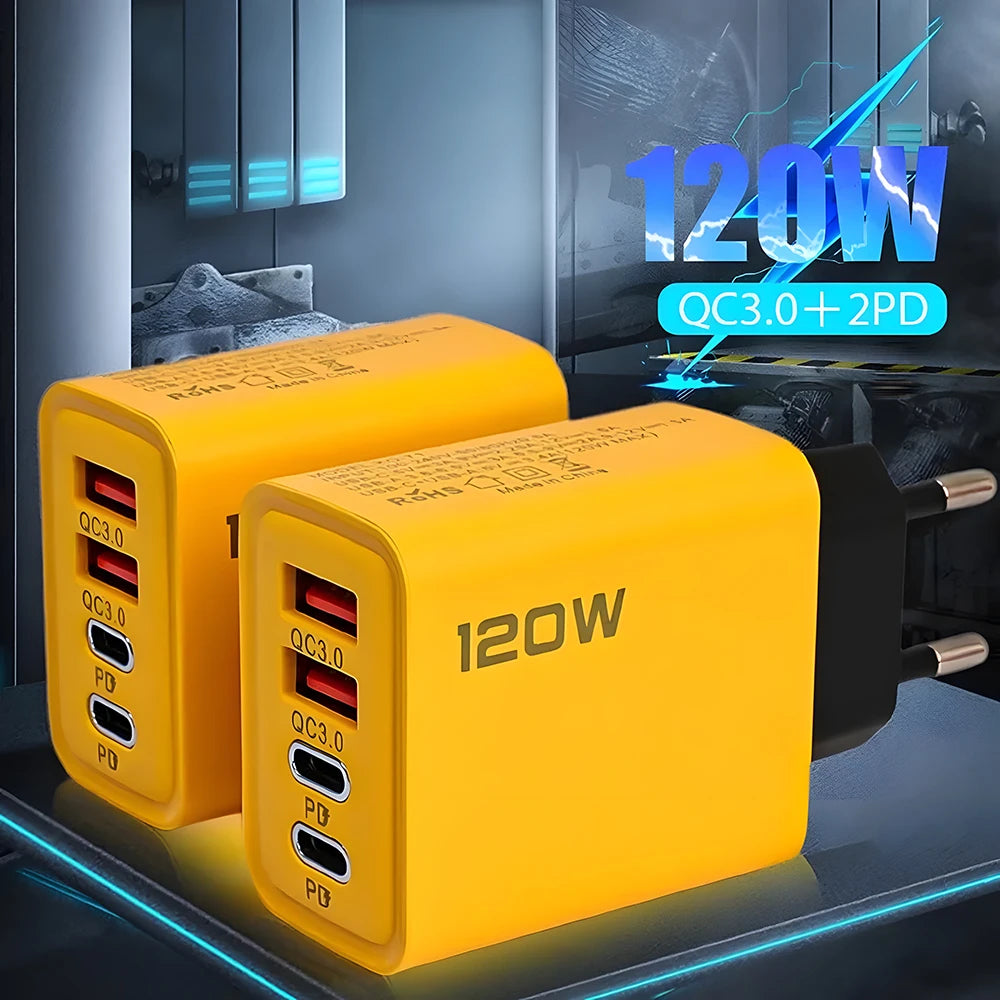 120W 4-Port USB-C Fast Charger - Perfect for Travel, Home, and Office