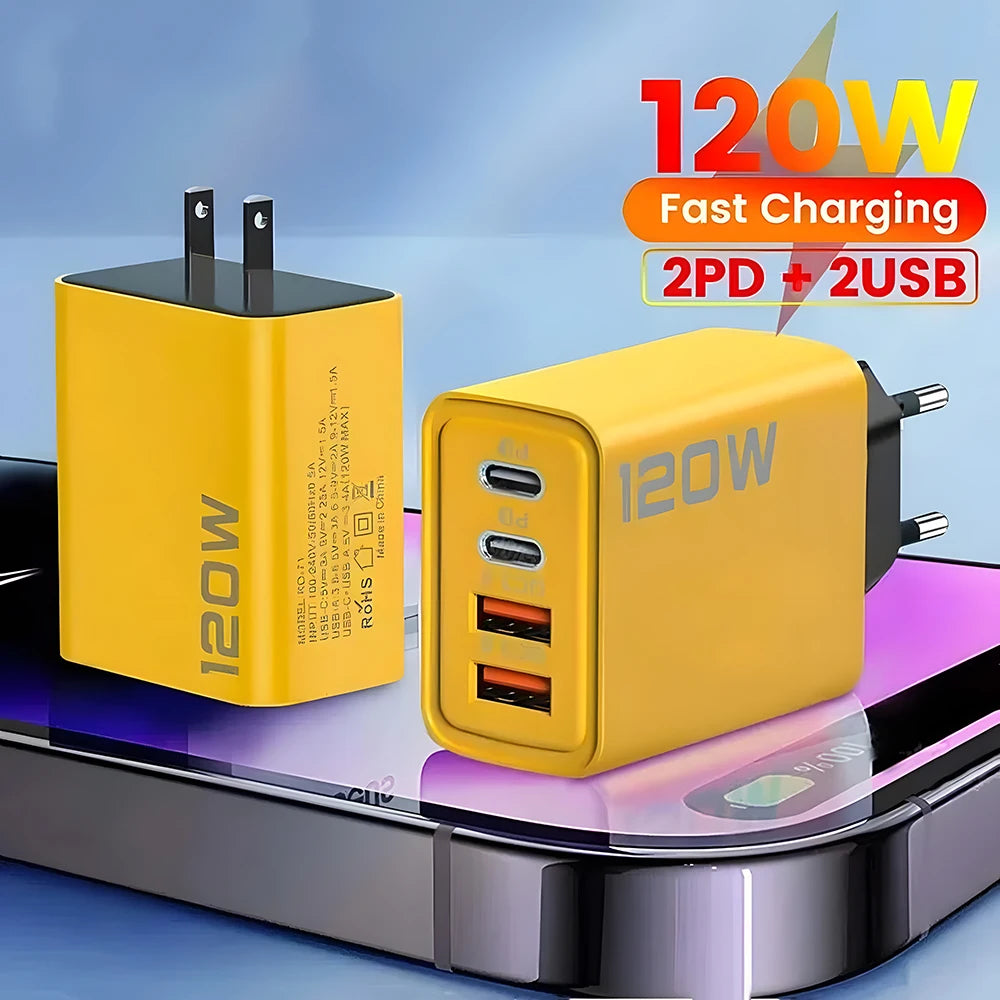 120W 4-Port USB-C Fast Charger - Perfect for Travel, Home, and Office