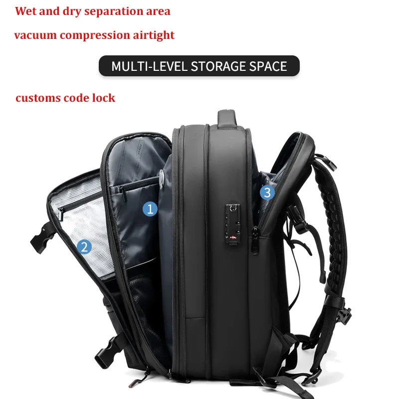 Travel Men's 17-Inch Laptop Backpack – Expandable Business and School Bag with Vacuum Compression and Large Capacity