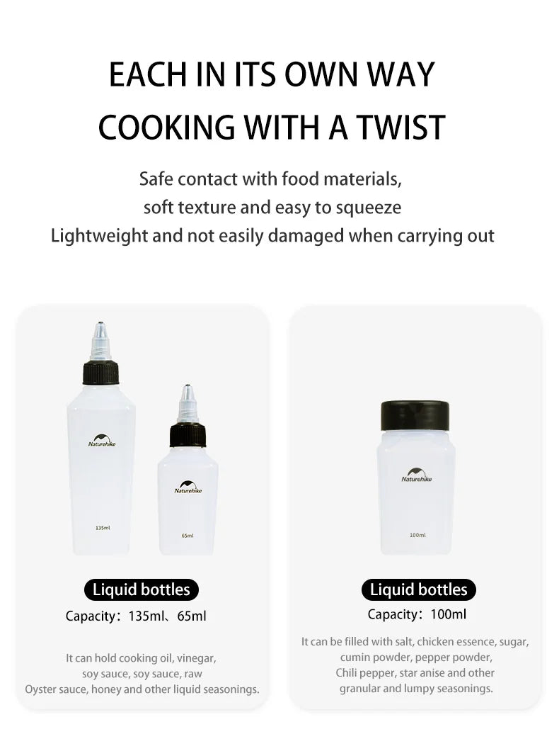 Naturehike Camping Kitchen Seasoning Jar Set - Portable Spice Container for Outdoor Cooking and BBQs