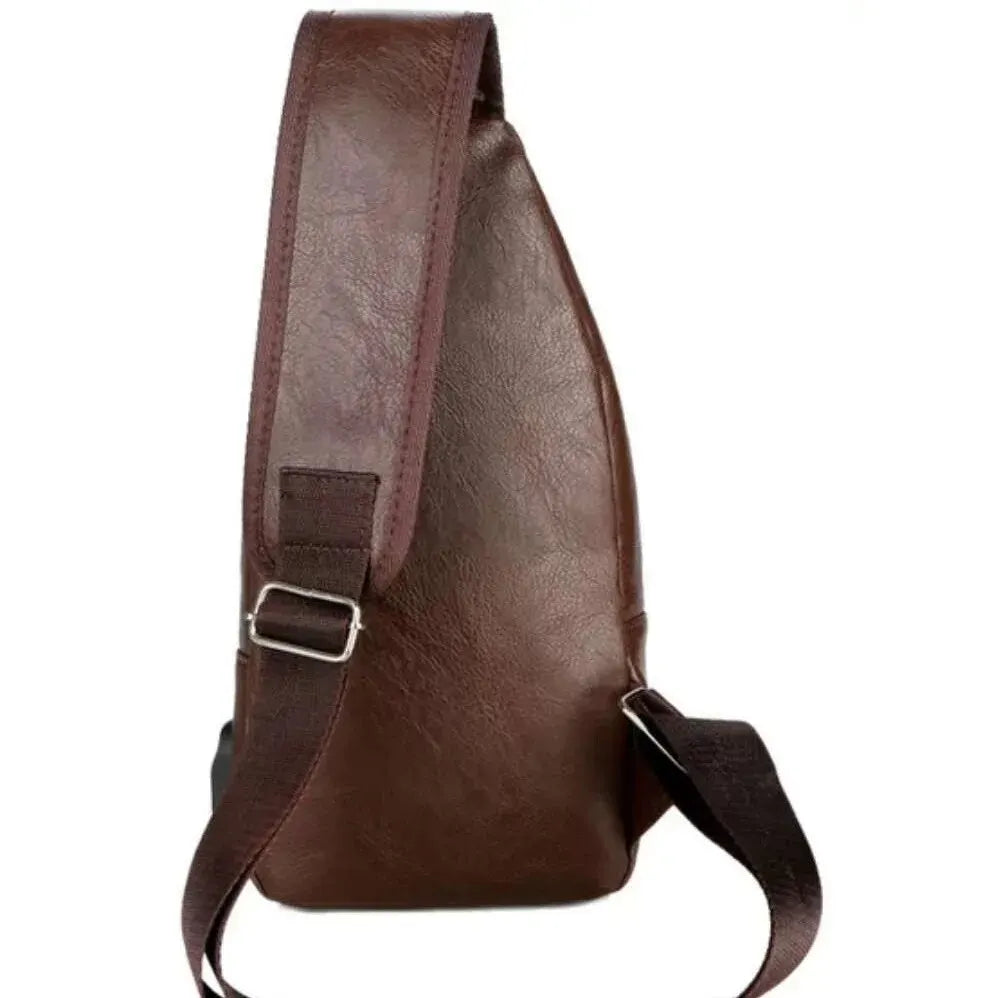 Men's Casual PU Leather Crossbody Chest Bag with USB Charging Port – Simple and Fashionable for Commuting