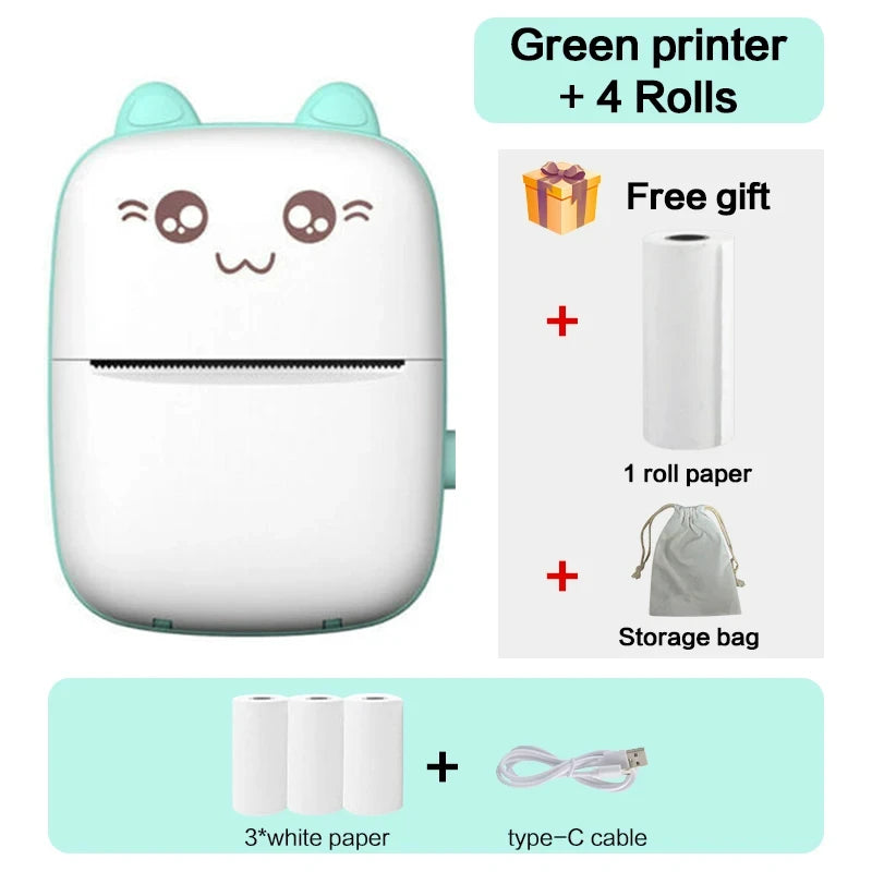 Mini Thermal Printer Wireless BT 200Dpi Label Photo Memo Wrong Question Printing Tag Bluetooth Printer USB Cable Portable