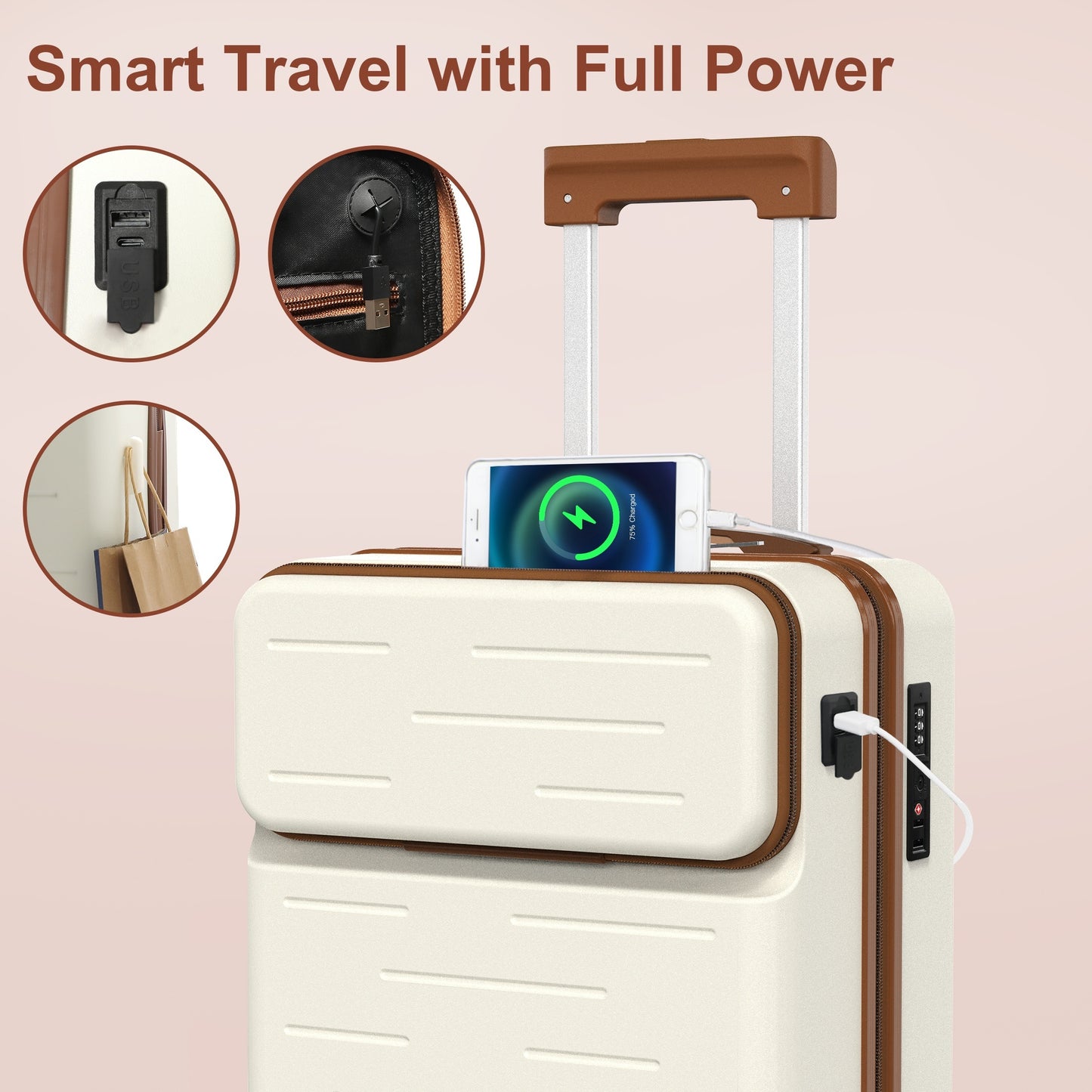 2 Pcs Luggage Set – Carry-On Hardshell Suitcase with TSA Lock, USB Port, and Spinner Wheels