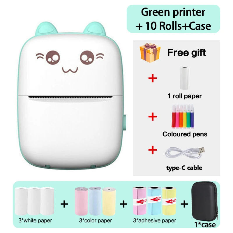 Mini Thermal Printer Wireless BT 200Dpi Label Photo Memo Wrong Question Printing Tag Bluetooth Printer USB Cable Portable