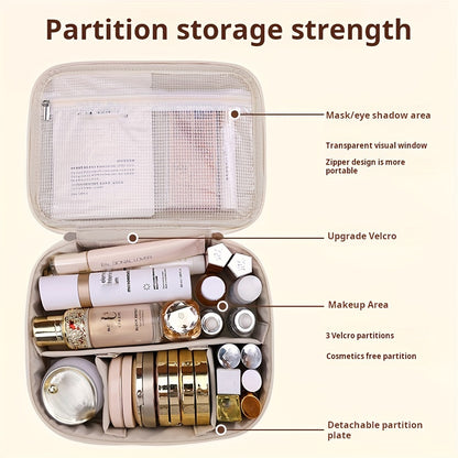 Large Capacity Multi-Layer Detachable Cosmetic Bag - PU Travel Makeup Organizer with Brush Holder