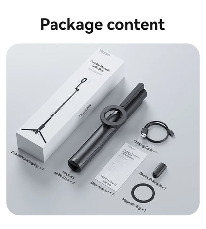 TELESIN 1.3M Magnetic Selfie Stick Tripod with Bluetooth Remote – Perfect for iPhone, Xiaomi, Huawei, Samsung, and Smartphones