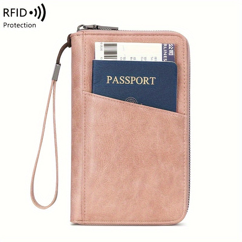 RFID Blocking Passport Wallet – Travel Organizer with Detachable Strap, Anti-Theft Design, and Zipper Closure